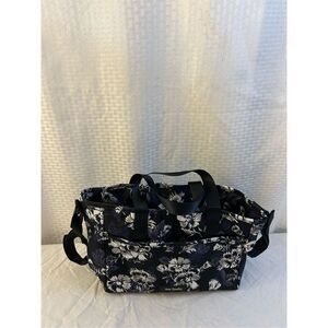 Vera Bradley divided organized tote black purple frosted floral pattern 15x9"